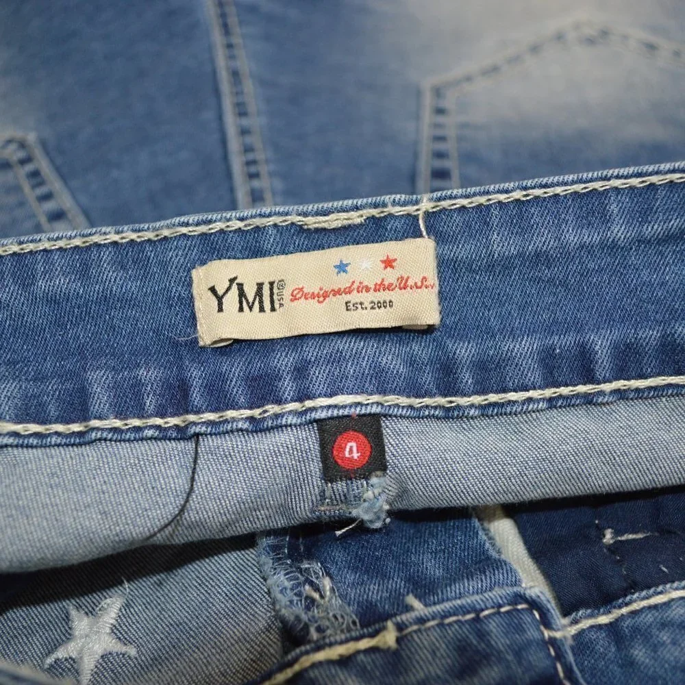 YMI Denim Cutoff Shorts American Flag Sz 4 - Picture 2 of 3